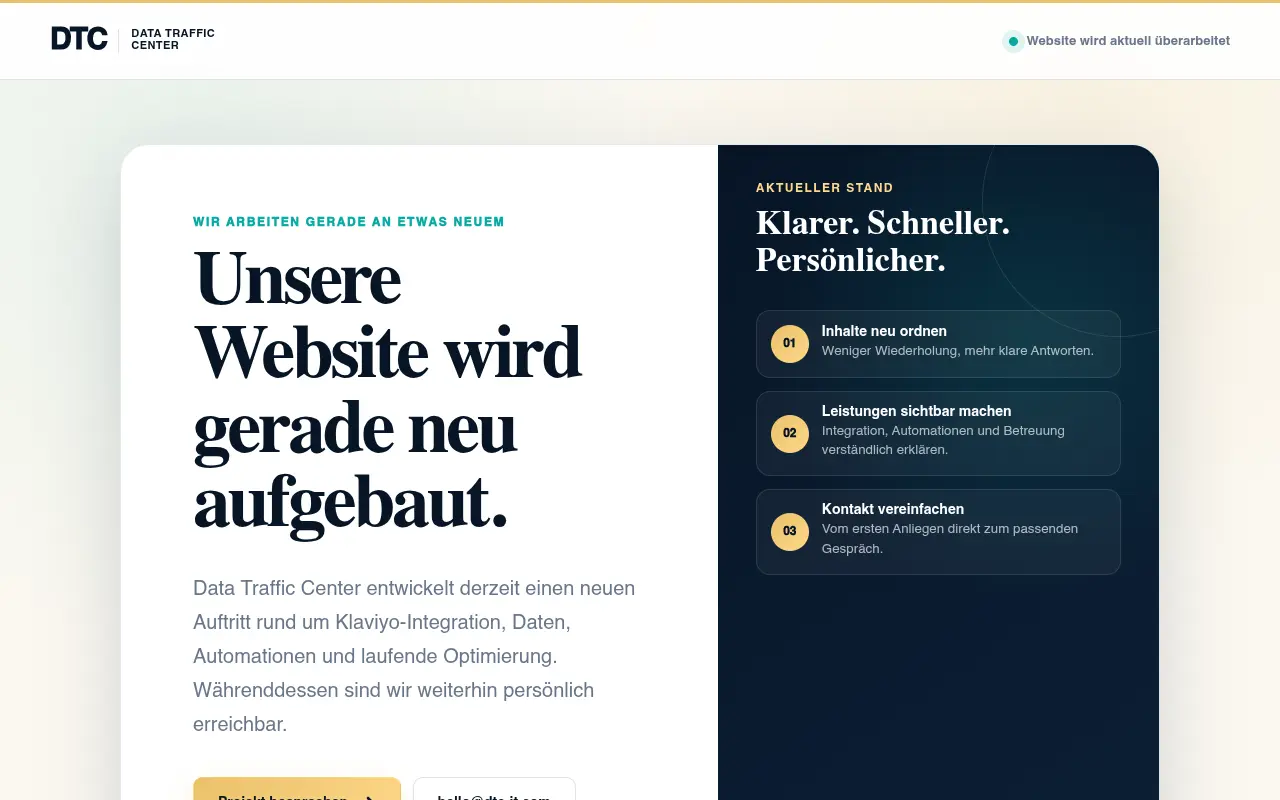 Data Traffic Center in der Desktop-Ansicht